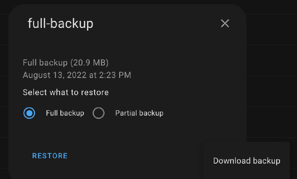 download the home assistant backup