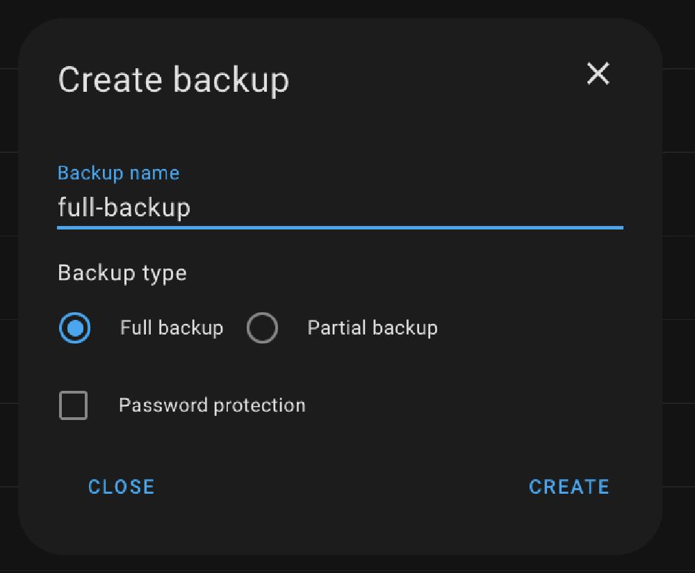 create a new home assistant backup