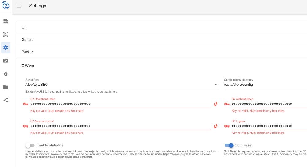 configure the z-wave mqtt add-on with security keys previously saved